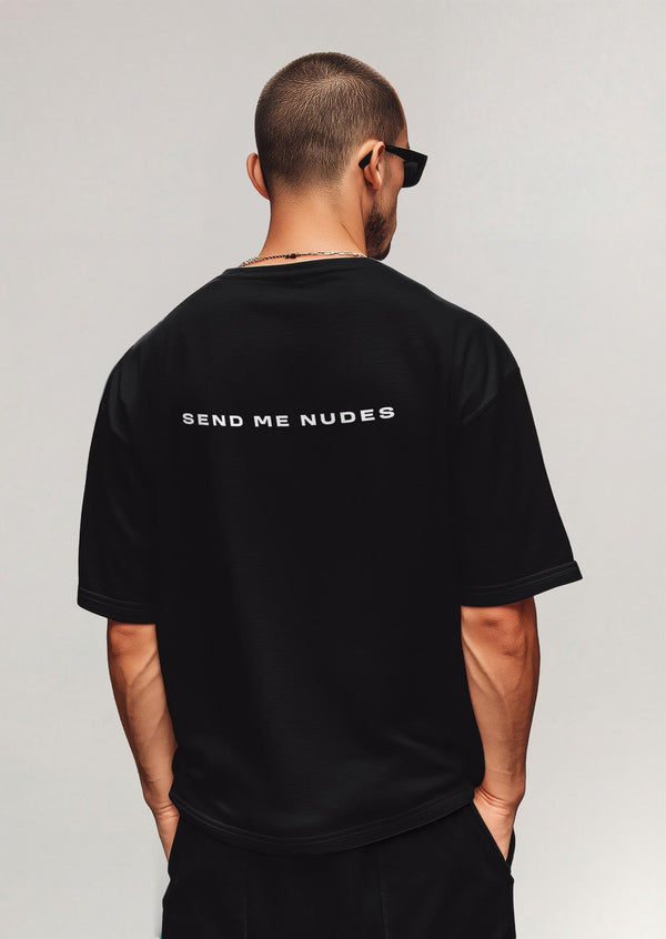 Send Me Nudes t-shirt, worn by man